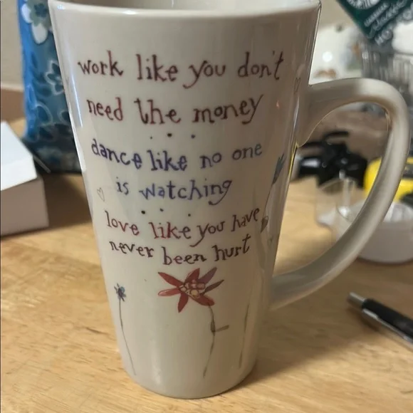 Natural Life Coffee Cup Mug WORK DANCE LOVE Tall Oversize Robbin Rawlings 2003 - Picture 1 of 4